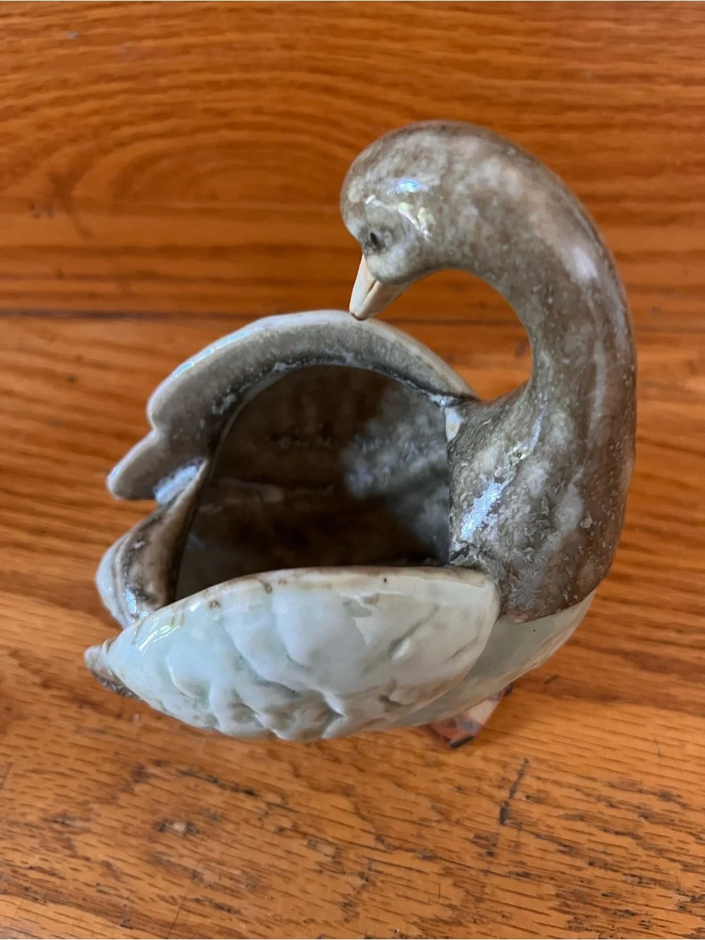 Ceramic Swan Figurine Pale Green Brown Home Accents planter bird anthropologie